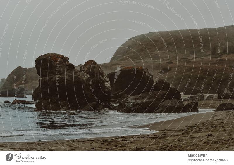 A point where the land meets the Pacific Ocean, the Oregon coast on a cloudy, overcast day stones Boulders Cliff Nature bank Water Rock Outdoors Picturesque