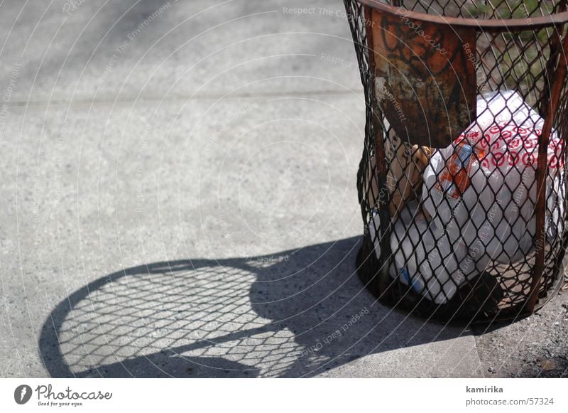 basket Trash Americas Grating paper body wastebasket Trashy litter Graffiti Rust Loudspeaker Street