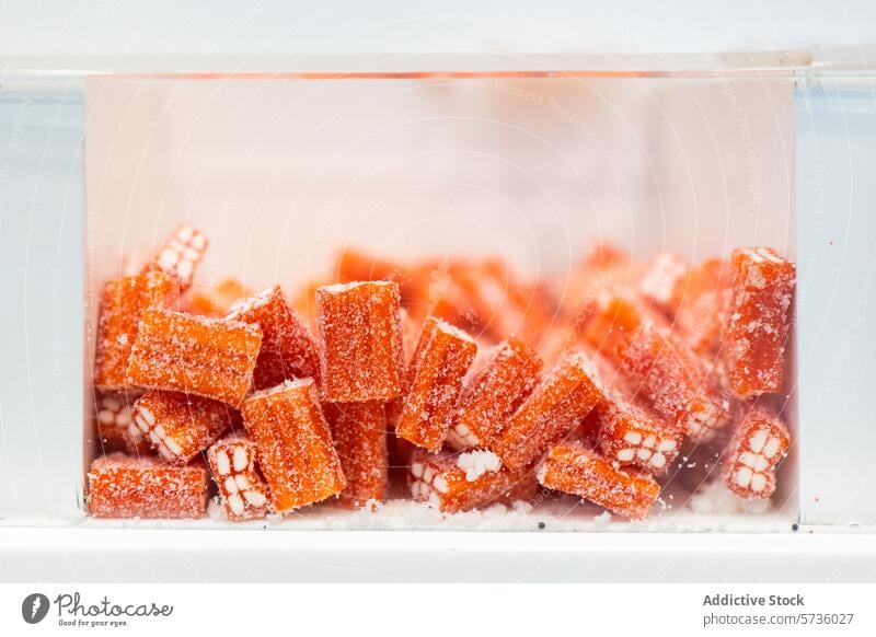 Sugar-coated Orange Candy Sticks in a Jar candy orange sugar-coated sticks jar close-up flavored juicy granulated transparent sweet confectionery treat dessert