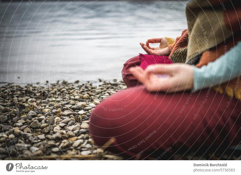 Meditation at the lake Yoga yoga exercise Healthy Relaxation Colour photo Calm Woman Well-being Harmonious Contentment Wellness Human being Attentive