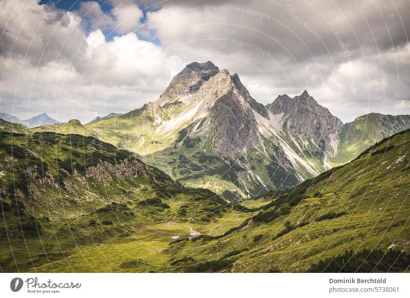 View from Sterzersee in Kleinwalsertal to the Großer and Kleiner Widderstein and the Bärenkopf. mountain mountains High Alps Summer Ariestein mountain panorama