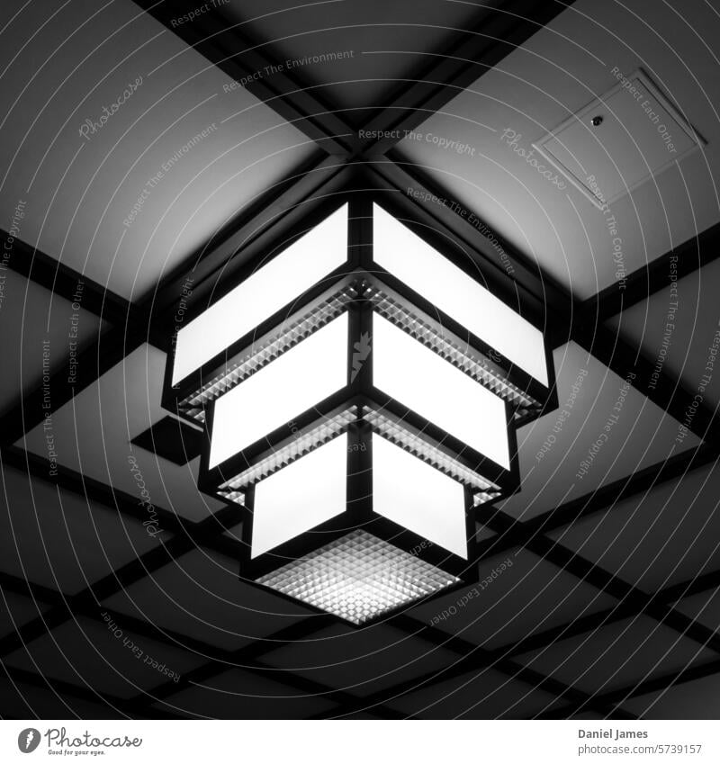 Geometric ceiling light in an Art Deco style. Light Lamp Lighting Illuminate Artificial light black and white Art deco geometric u-bahn Station stylish Classic