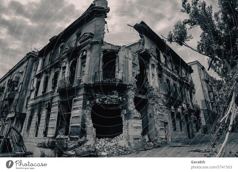 destroyed and burned houses in the city during the war in Ukraine Donetsk Kherson Lugansk Mariupol Russia abandon abandoned attack blown up bombardment broken