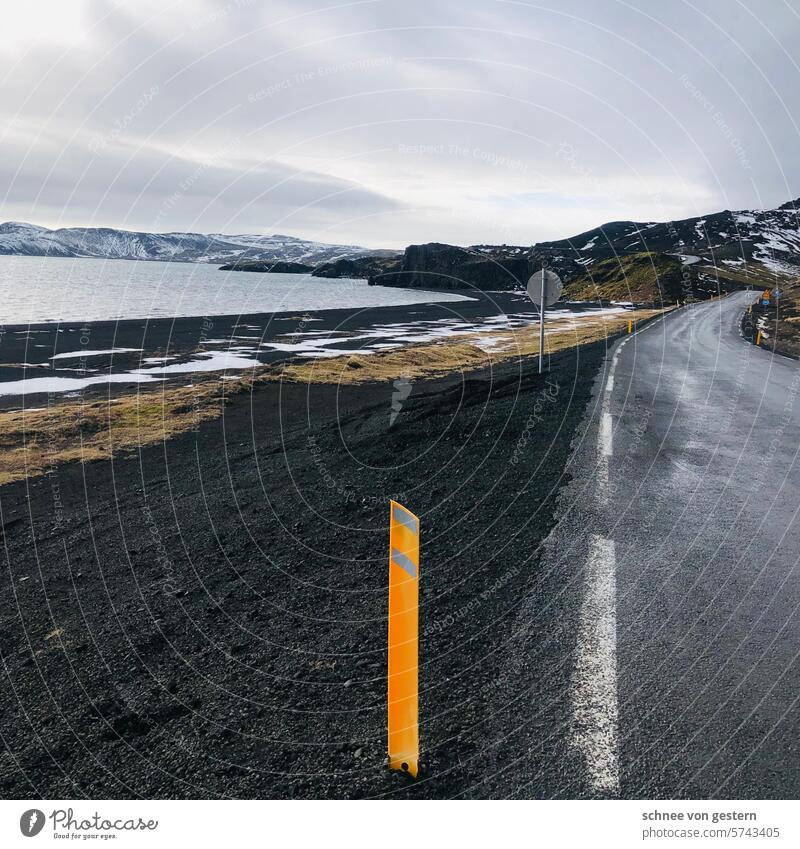 Snow-covered headland Iceland Nature Colour photo Landscape Day Sky Moody Mountain Subdued colour Exceptional Environment Deserted naturally Clouds Cold Rock