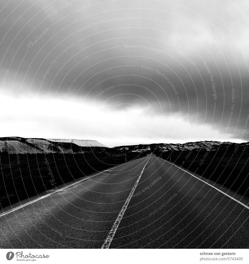 Vast landscape Weather Street Road traffic Traffic infrastructure Transport Deserted Motoring Colour photo Bad weather Lanes & trails Exterior shot Day Iceland