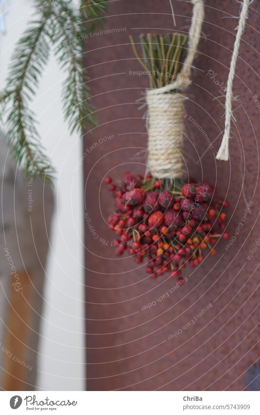 Christmas decorations made from berries and string christmas time Decoration Berries Anticipation Festive Christmas fairy lights Tradition Advent Christmas mood