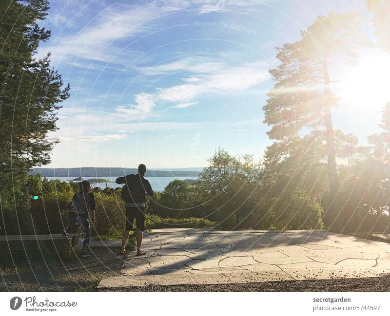 A place of longing and nature experience Oslo Friends Vantage point Summer Light Sun sunny warm Sky Scandinavia Norway Nature Landscape Vacation & Travel Water