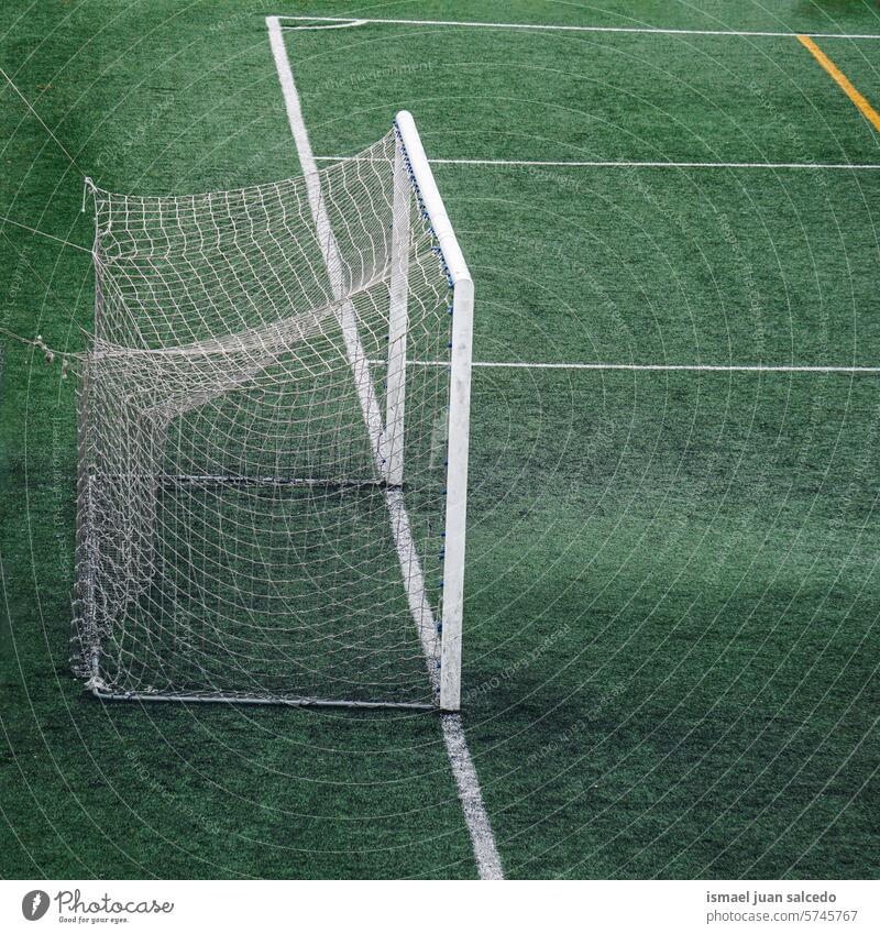 soccer goal sports equipment in the stadium football field empty soccer field court sports court sports field lines mark green grass ground play playing