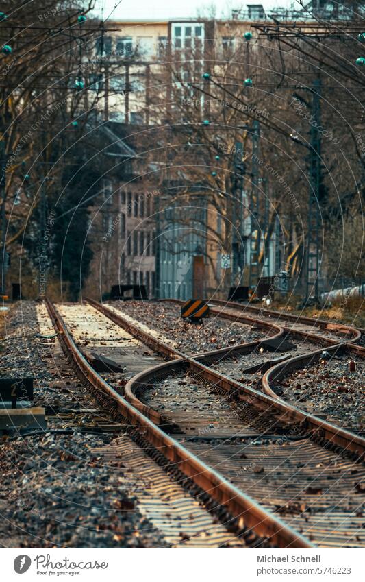 railway tracks Rail transport Railroad system rails rail transport Railroad tracks Town Cityscapes Transport Means of transport Traffic infrastructure uphill