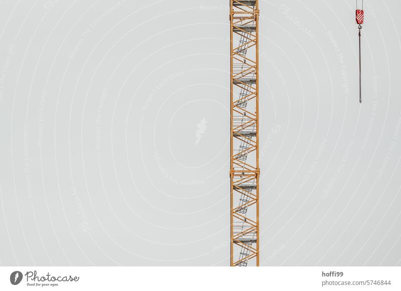 yellow crane and red crane hook with chain against a gray background Crane - Construction machinery Checkmark Construction site Metal Chain Crane hook Sky