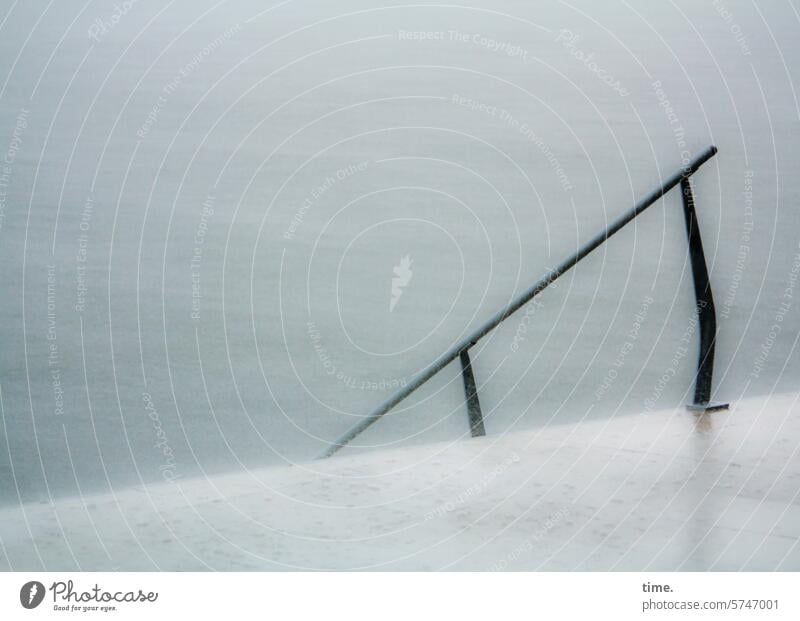 Stories from the fence .148 Fence balustrade Water Elbe rail handrail Damp Wet hazy Back-light Lanes & trails Weather Reflection angles Bend Downward Hold