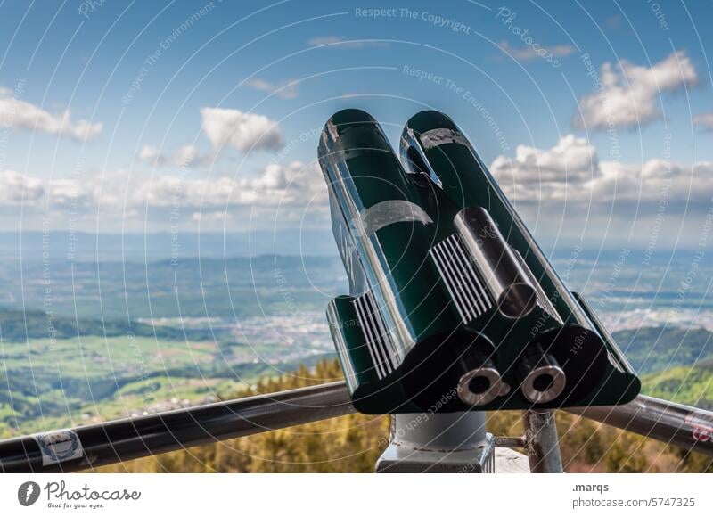 Good view telescope Binoculars Telescope Far-off places Vantage point Looking Tourism Trip Sky Beautiful weather Landscape Summer Horizon Clouds