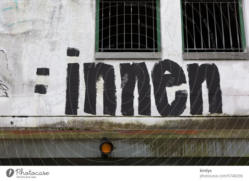 inside. Writing on a building with barred windows inboard Captured Introspection Facade latticed symbolic inner life Window inner world Esotrik jail Protection