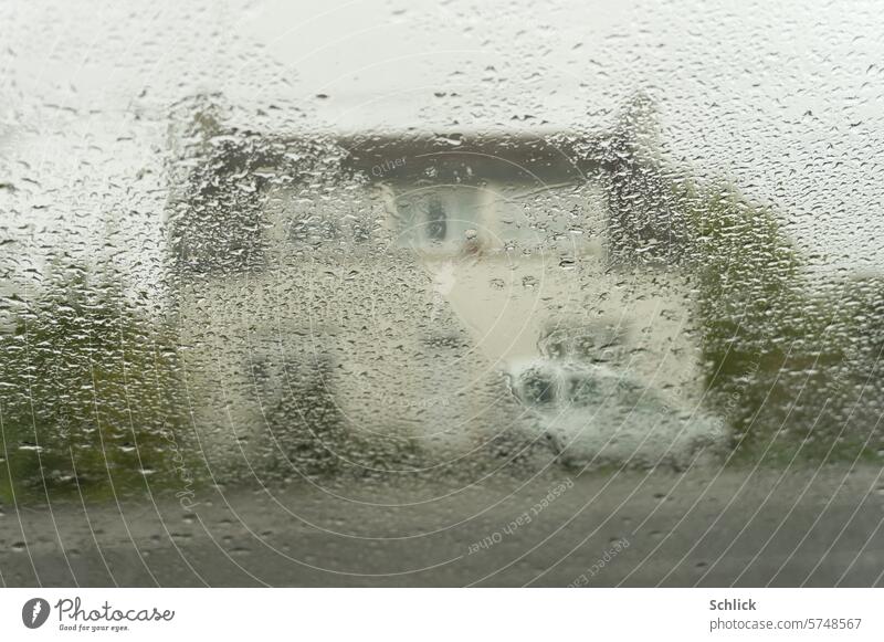 Brittany, Breton house seen through wet windshield House (Residential Structure) Rainy weather car raindrops Window Windscreen Wet blurred blurriness Covered