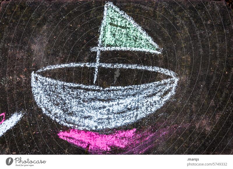 nut shell Water Playing Chalk children's art boat Chalk drawing Children's drawing Sail Watercraft Asphalt Dye street chalk Symbols and metaphors Navigation