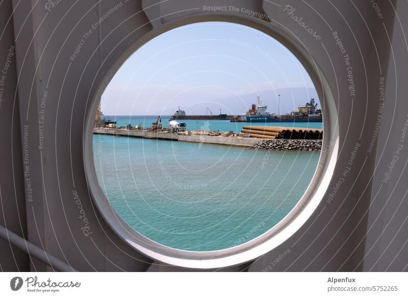 Harbor tour Porthole Harbour Navigation Colour photo Watercraft Ferry Maritime Passenger ship Vacation & Travel Atlantic Ocean On board Deck Tourism Cruise