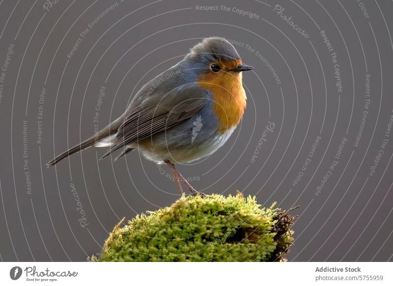 European Robin perched on a mossy stump in natural habitat european robin petirrojo bird vibrant plumage tranquil nature wildlife beak feathers avian animal