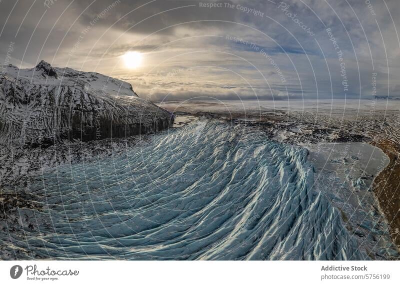 Majestic Icelandic glacier under a sunlit sky iceland panorama majestic rugged mountains dramatic landscape panoramic view vast stunning nature natural beauty