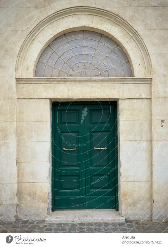 Green cassette door Frame and panel door Entrance Architecture Building House (Residential Structure) Deserted Facade Front door Old Exterior shot