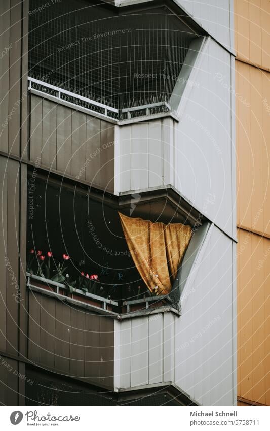 Balconies in the high-rise building Balcony High-rise skyscrapers High-rise facade Facade Architecture Town Concrete Prefab construction Gloomy Loneliness urban