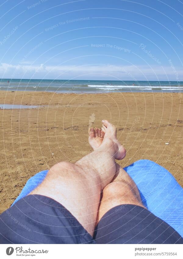 relaxing on the beach relaxed Man Beach feet Relaxation Vacation & Travel Summer Ocean Sand coast Summer vacation Tourism Sandy beach Water Exterior shot