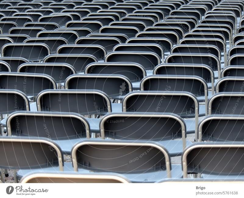 Empty chairs in the open air. Concert Deserted Seating Event Audience Free Places Row of chairs Row of seats Sit Theatre