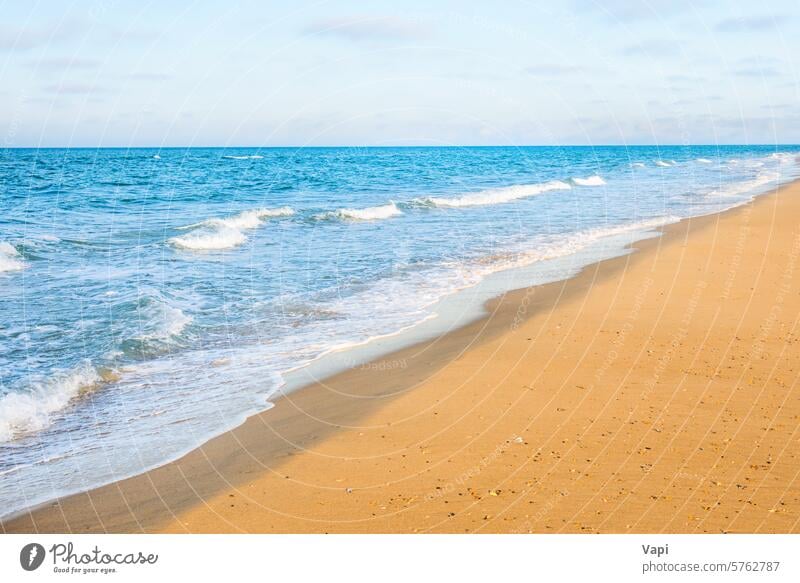 Long tropical sandy beach sea wave waves ocean nature water surf travel sun sunset beautiful background vacation blue sky relax seascape white shore summer