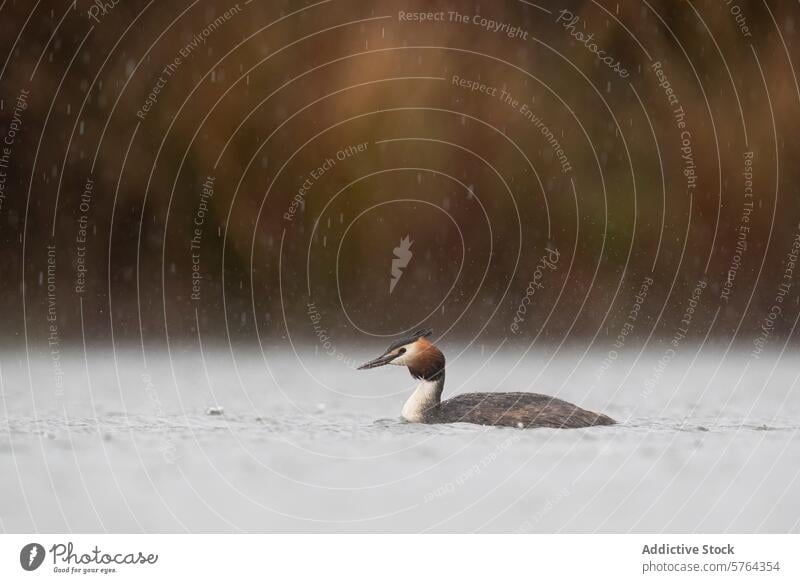 Serene great crested grebe in a rain-kissed lake nature wildlife bird water swimming peaceful tranquil fauna aquatic bird waterfowl wildlife photography