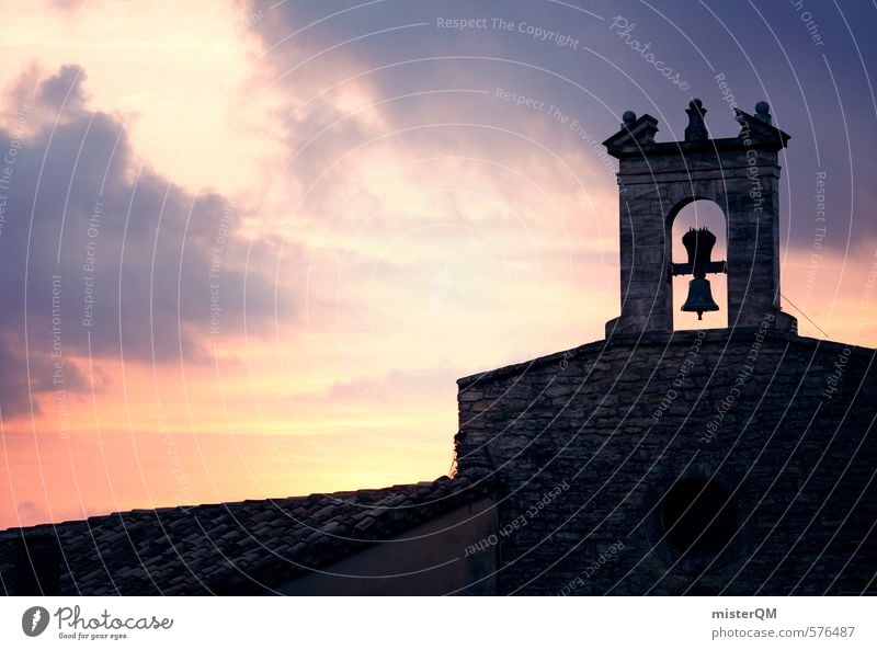 French Style XXXIX Art Esthetic Contentment Religion and faith Church Church spire Church bell Papal state Hope Dark Dusk Clouds France Gordes Provence