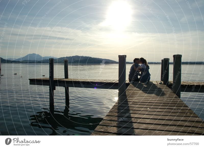 great expectations? Romance Lake Footbridge Sunset Zugersee Lake Dusk Kissing Relationship Woman Man Friendship Emotions Coast Water Evening Love Joy Lovers