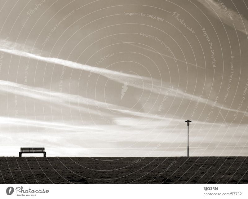 See the sea - bank neighbours [right] Calm Relaxation Lamp Dike Twilight Clouds Lake Ocean Beach Bench Evening Sky