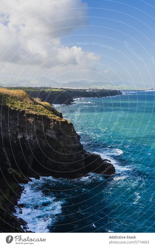 Scenic View of São Miguel Coast near Gorreana Tea Plantation são miguel portugal coastline gorreana tea plantation rugged cliffs azure waves crashing sea ocean