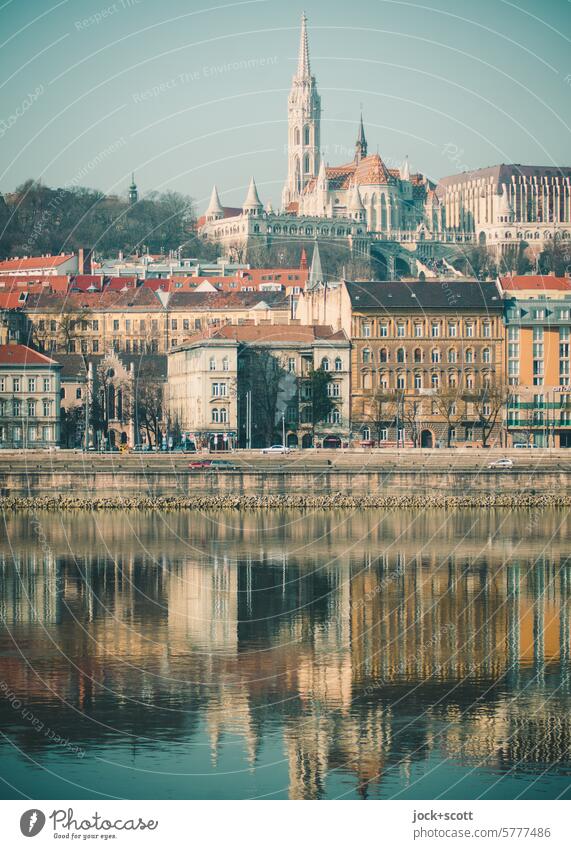 City history reflected in the Danube Budapest Reflection Hungary Tourist Attraction City trip Historic Sightseeing city view Panorama (View) Bank reinforcement