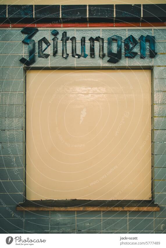 Newspaper store Switch Window Wall (building) Tile Historic Nostalgia Commuter train station Prenzlauer Berg Berlin Typography old german script Characters