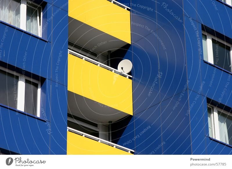 IKEAliving House (Residential Structure) Flat (apartment) Prefab construction Yellow Balcony Window Antenna Satellite dish Cold Direct Tenant Small Possessions