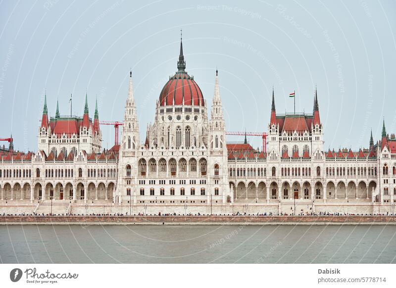 Budapest Parliament Along the Danube River. Famous landmark in Hungary architecture historical building cityscape travel government tourism famous landmark