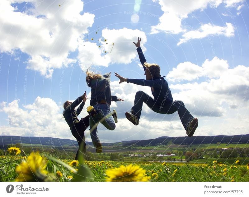 Spring will come Flower Meadow Panorama (View) Jump Clouds Ilmenau Dazzle Idyll Youth (Young adults) Heavenly Beautiful Alert High spirits Action Air Frozen