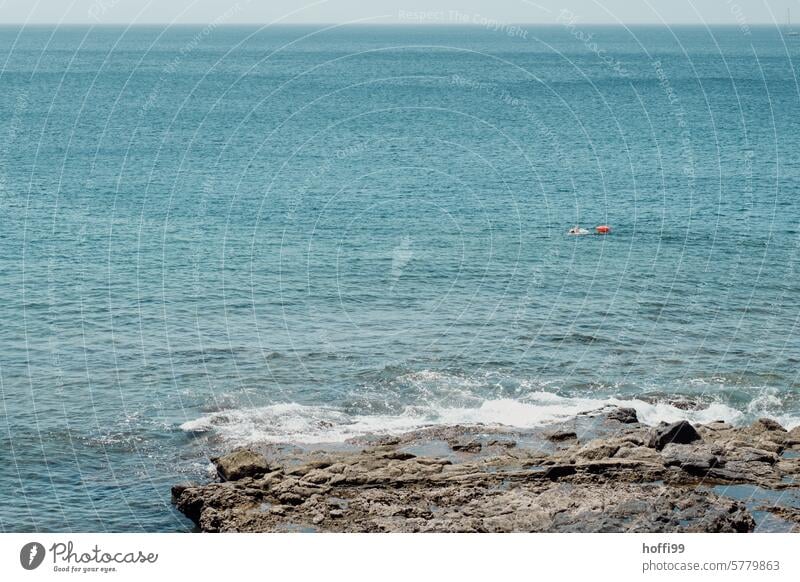 Open water swimming with buoy in the Atlantic Swimming & Bathing Water bathe Summer be afloat Refreshment Wet Swimming pool Ocean Atlantic Ocean Aquatics