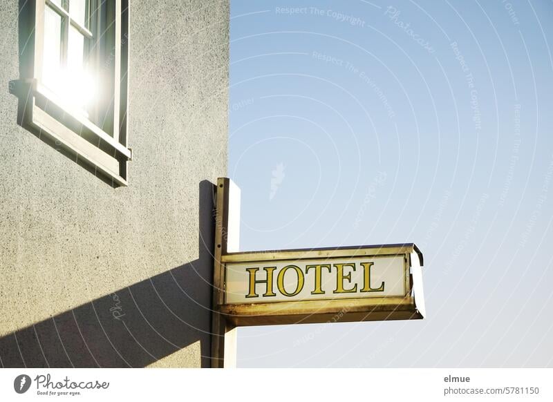 old dilapidated neon sign - HOTEL - on the wall of the house Hotel Neon sign Accommodation Sleep Signs and labeling Closed Vacation & Travel Hostel Tourism Past