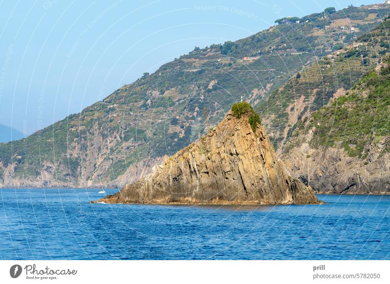 Cinque Terre coastal region in Liguria, northwest Italy Rocky coastline shore area Cinque Terre National Park Ligurian Sea Mediterranean Ocean Hill side