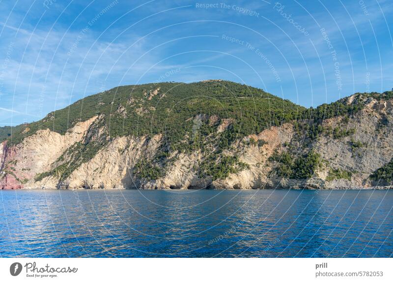 Cinque Terre coastal region in Liguria, northwest Italy Rocky coastline shore area Cinque Terre National Park Ligurian Sea Mediterranean Ocean Hill side