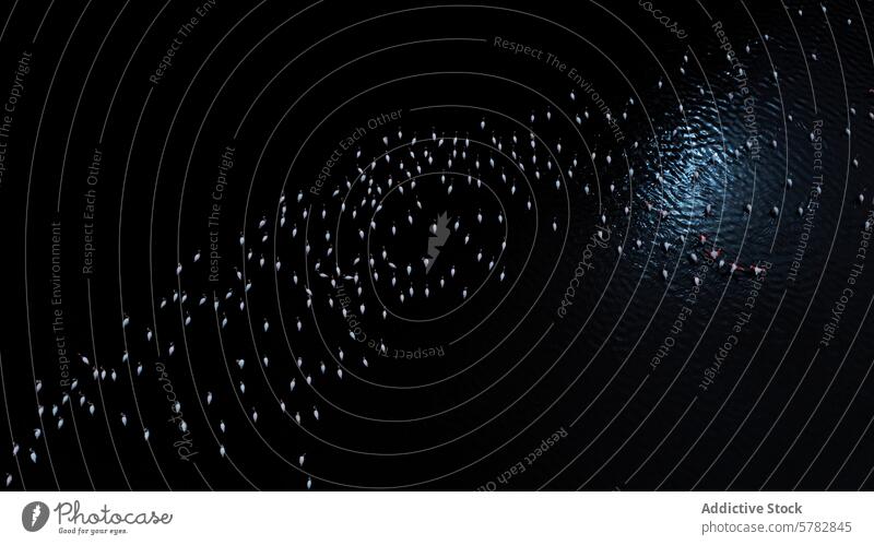 Flamingos in majestic night flight over water flamingo silhouette reflection flock bird wildlife grace soar graceful night-time darkness aquatic animal migrate