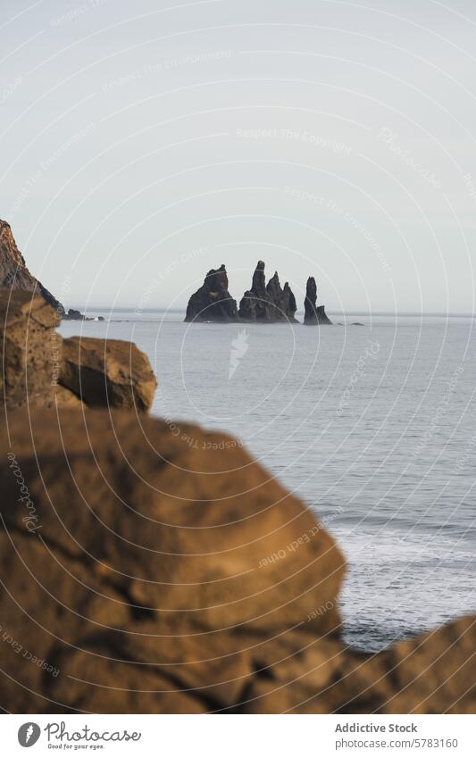 Majestic sea stacks off the coast of Vik, Iceland iceland vik reynisdrangar ocean north atlantic beach black sand coastal landmark nature scenic tranquility