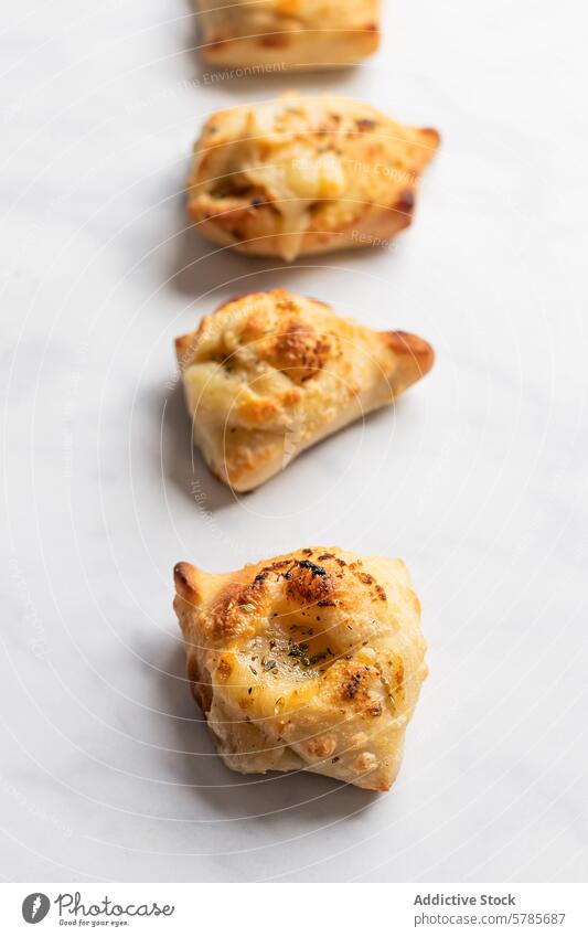 Delectable homemade garlic bread knots on white background baked golden brown herbs cheese seasoned food cuisine snack appetizer tasty delicious bakery dough