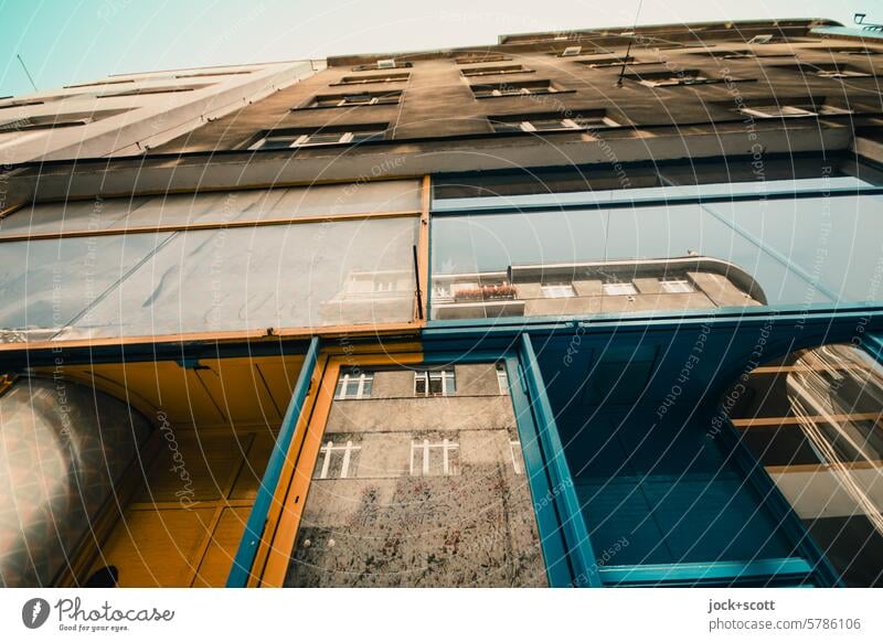 Store / Mirror, mirror on the facade Facade Reflection Architecture Town house (City: Block of flats) Worm's-eye view old town house Nostalgia Opposite Column