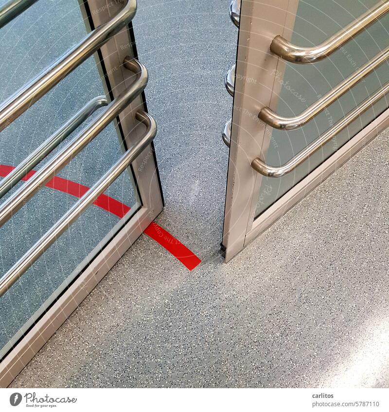 Cross the red line ...., or not? door Open automatic door Line Red Border Glass High-grade steel