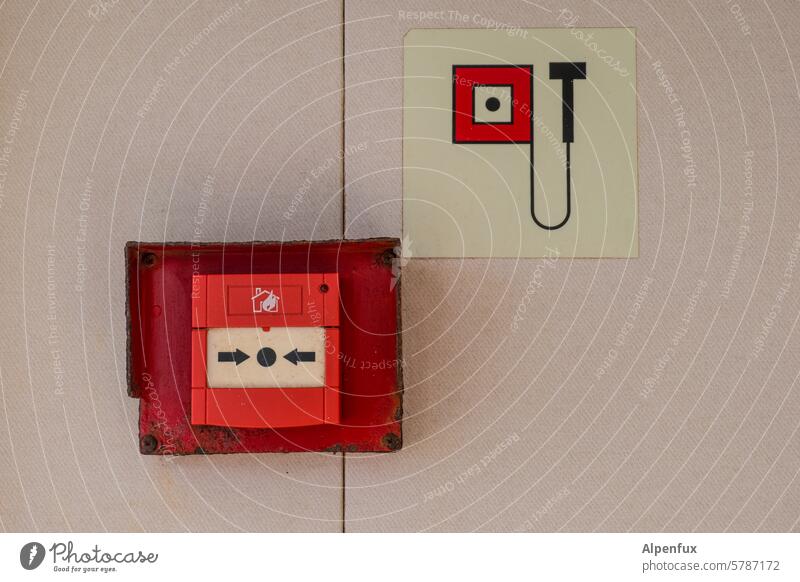 Theory and practice of fire alarms Fire alarm Red Emergency call Blaze Fire department Alarm Safety Erase Fire prevention Rescue Colour photo Protection peril