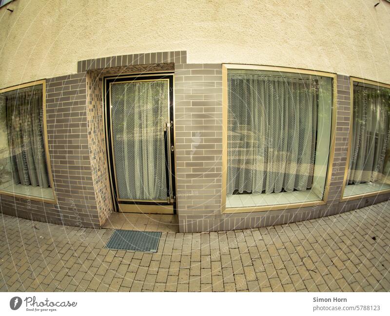 Wide-angle shot of a vacant store with large display windows Vacancy Load Store premises Shop window Retail sector Closed Trade forsake sb./sth. Empty Gloomy