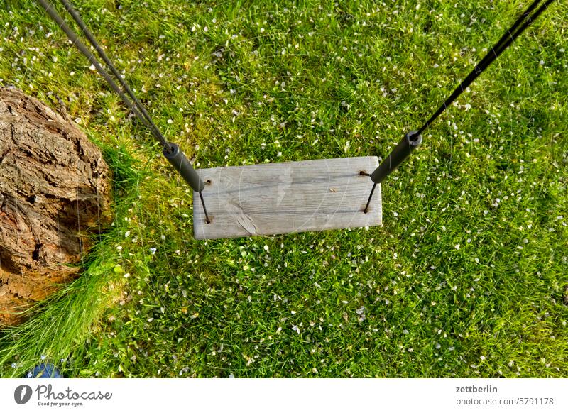 swing balance Tree Relaxation holidays spring Spring spring awakening Garden hanging swing allotment bud Deserted neighbourhood Nature Plant tranquillity