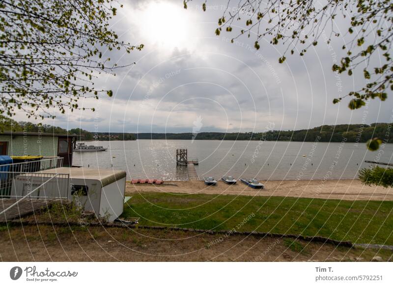 Buckow by the lake Lake Brandenburg Spring lido Empty Exterior shot Water Landscape Colour photo Day Deserted Lakeside Calm